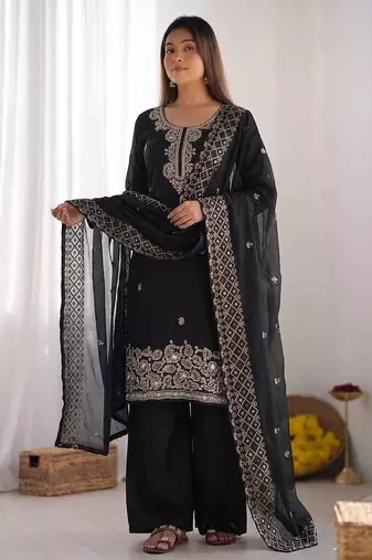 Black gmy choo silk embroidered sharara set