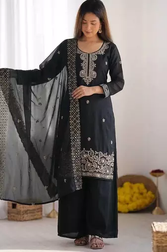 Black gmy choo silk embroidered sharara set