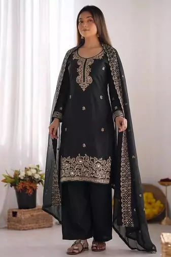 Black gmy choo silk embroidered sharara set