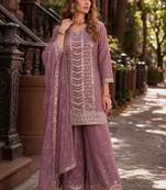 Dusty peach heavy embroidered kurta palazzo set with dupatta