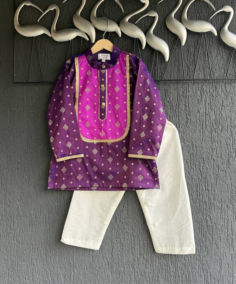 Deep royal purple embroidered cotton silk kurta set