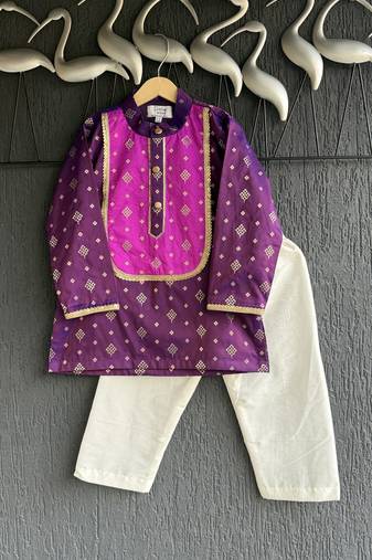 Deep royal purple embroidered cotton silk kurta set