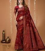 maroon silk blend zari saree with blouse