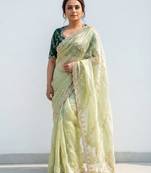 light green gold crush embroidered saree with blouse