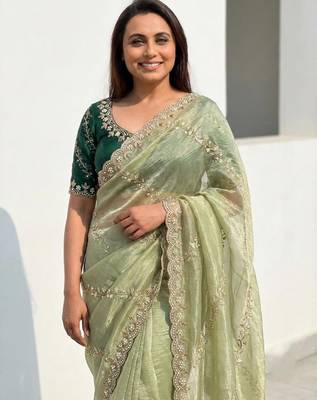 light green gold crush embroidered saree with blouse 3