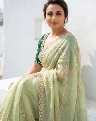 light green gold crush embroidered saree with blouse 4