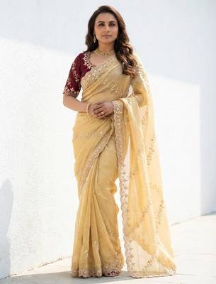 gold gold crush embroidered saree with blouse 1