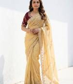 gold gold crush embroidered saree with blouse