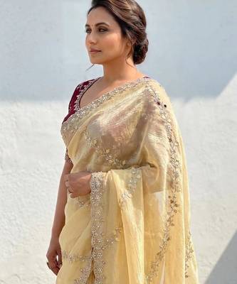 gold gold crush embroidered saree with blouse 2