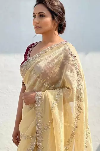 gold gold crush embroidered saree with blouse