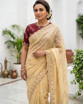 gold gold crush embroidered saree with blouse 4