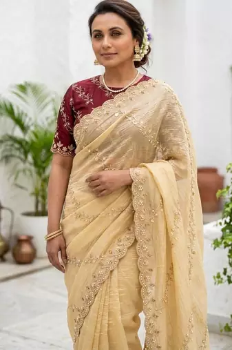 gold gold crush embroidered saree with blouse