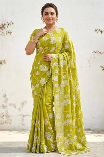 lemon gold crush embroidered saree with blouse