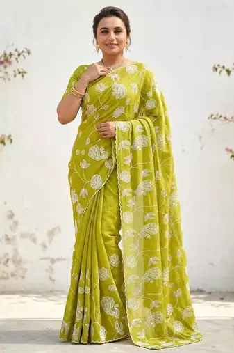 lemon gold crush embroidered saree with blouse