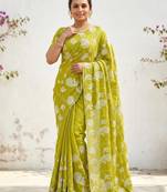 lemon gold crush embroidered saree with blouse
