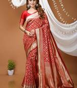 red silk blend zari saree with blouse