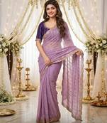 levender georgette embroidered saree with blouse