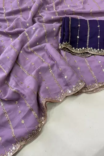 levender georgette embroidered saree with blouse