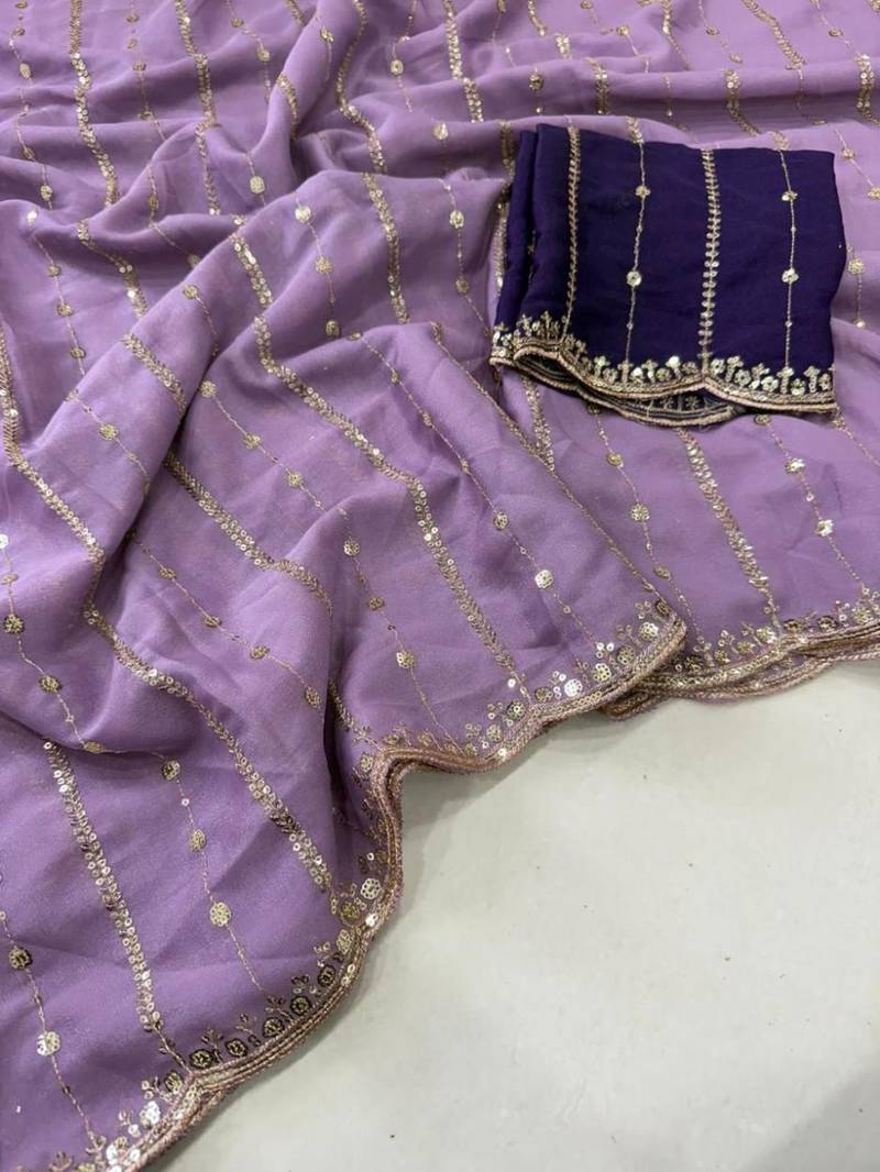 levender georgette embroidered saree with blouse