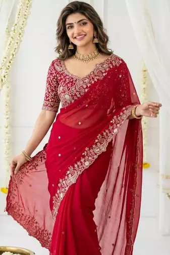 pink georgette embroidered saree with blouse