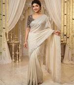 Off-White georgette embroidered saree with blouse