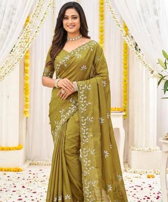 lemon georgette embroidered saree with blouse 1