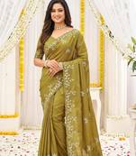 lemon georgette embroidered saree with blouse