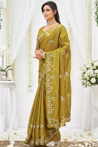 lemon georgette embroidered saree with blouse