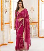 pink satin embroidered saree with blouse