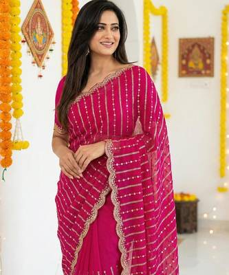 pink satin embroidered saree with blouse 2