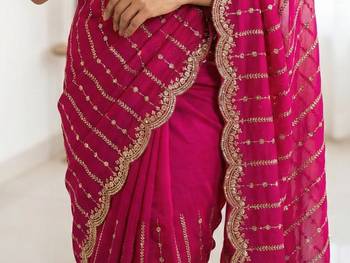 pink satin embroidered saree with blouse 4