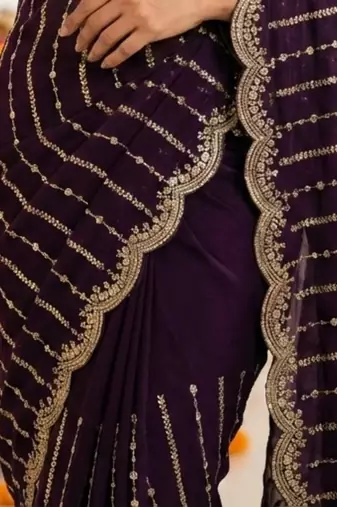 purple satin embroidered saree with blouse