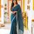 aqua blue satin embroidered saree with blouse