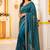 aqua blue satin embroidered saree with blouse