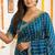 aqua blue satin embroidered saree with blouse