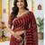 maroon satin embroidered saree with blouse