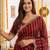 maroon satin embroidered saree with blouse