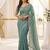 sea green satin embroidered saree with blouse