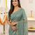sea green satin embroidered saree with blouse