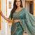 sea green satin embroidered saree with blouse