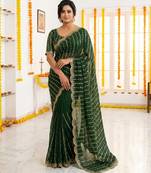 green satin embroidered saree with blouse