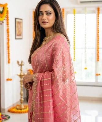 light pink satin embroidered saree with blouse 2