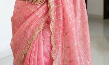 light pink satin embroidered saree with blouse 4