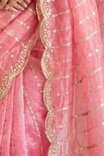 light pink satin embroidered saree with blouse