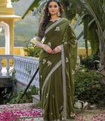 mehendi green star georgette embroidered saree with blouse