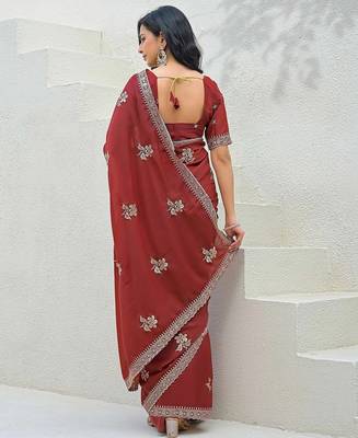 rust star georgette embroidered saree with blouse 4