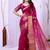 rani pink organza embroidered & jacquard border saree with blouse