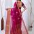 rani pink organza embroidered & jacquard border saree with blouse