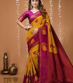 mustard silk blend zari weaving saree with blouse