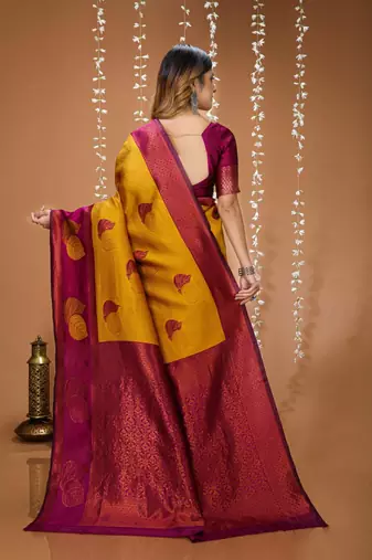 mustard silk blend zari weaving saree with blouse